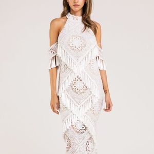 New Blithe LA cold shoulder lace fringe dress